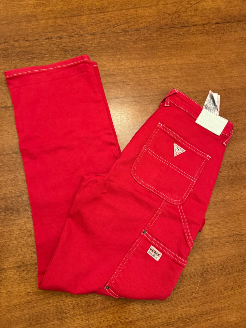 GUESS Size 27 Women’s Bright Red Carpenter Jeans with Vintage Logo Patch
